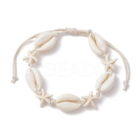 Natural Shell & Synthetic Turquoise Starfish Braided Bead Bracelets BJEW-JB10081-1