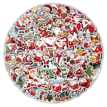 100Pcs Christmas Santa Claus PVC Self Adhesive Stickers XMAS-PW0001-195B-1