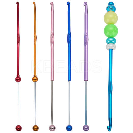 6Pcs 6 Colors 201 Stainless Steel Beadable Crochet Hooks FIND-FG0004-78-1