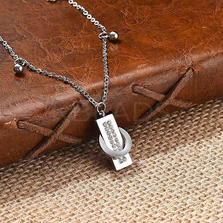304 Stainless Steel Polymer Clay Rhinestone Rctangle Pendant Necklaces NJEW-U023-02P-1