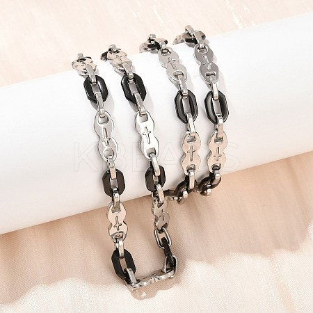201 Stainless Steel Cross & Oval Link Chain Necklaces for Women NJEW-B143-02EBP-1