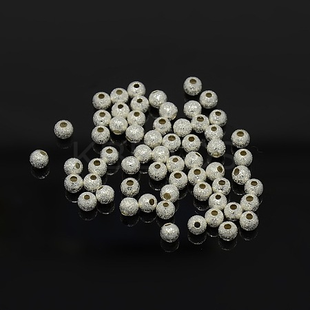 4mm Silver Color Plated Brass Round Textured Beads X-EC247-S-1