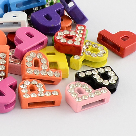 Mixed Color Zinc Alloy Grade A Rhinestone Letter Slide Charms ALRI-S130-P-1