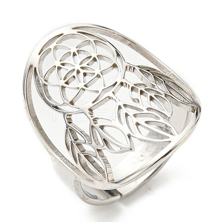 Non-Tarnish Adjustable 304 Stainless Steel Woven Web/Net with Feather Ring RJEW-F149-05P-1