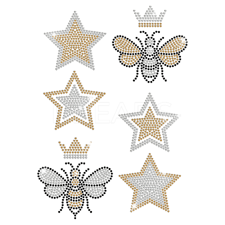Star Crown Bees Glass Hotfix Rhinestone DIY-WH0303-288-1