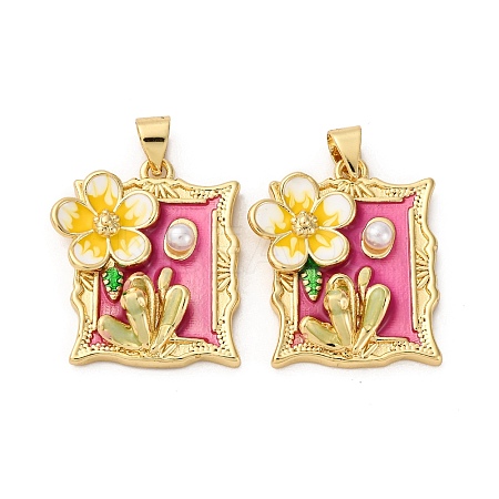 Flower Brass Enamel Pendants KK-D390-17G-03-1