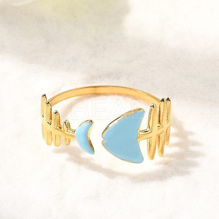 Ocean Theme 304 Stainless Steel & Enamel Cuff Rings for Women RJEW-F192-01D-G-1
