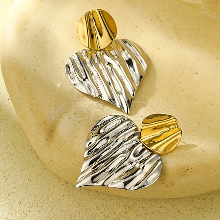 304 Stainless Steel Textured Heart Stud Earrings for Women EJEW-U023-10GP-1