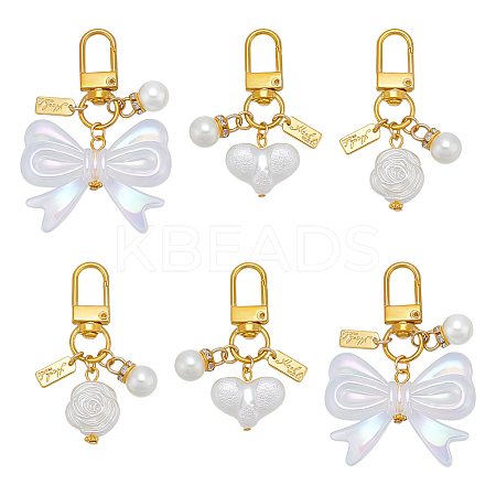 6Pcs 3 Styles ABS Imitation Pearl & Acrylic Pendant Decorations HJEW-WR00015-1