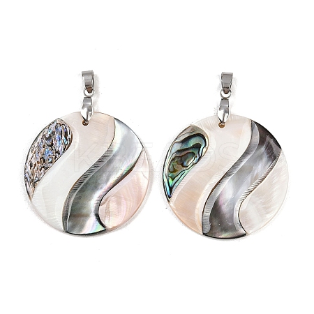 Natural Abalone Shell & Black Lip Shell & Pink Shell Pendants SSHEL-B003-06P-03-1