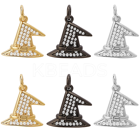 6Pcs 3 Colors Brass Micro Pave Clear Grade AAA Cubic Zirconia Pendants KK-BBC0015-43-1