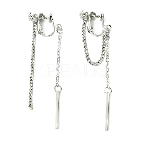Rertangle Alloy Chain Tassel Clip-on Earrings for Women Men EJEW-C093-02P-1