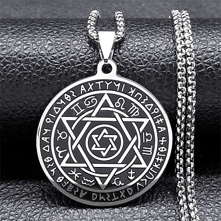 201 Stainless Steel Star of David 12 Constellation Pendant Necklaces NJEW-K283-32P-1