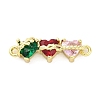 Brass Colorful Cubic Zirconia 3 Heart Connector Charms KK-D325-02G-1