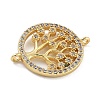 Rack Plating Brass Clear Cubic Zirconia Flat Round with Tree Connector Charms KK-A234-032G-2