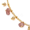 Bohemian Brass Twisted Chain Natural Rose Quartz Chip Tassel Anklets LS-AJEW-Z046-06G-2