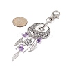 Tibetan Style Alloy Flat Round with Feather Pendants Decorations HJEW-JM01054-4