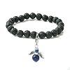 Natural Lava Rock & Gemstone Stretch Bracelet with Alloy Fairy Charms BJEW-JB08730-2