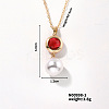 Brass Pave Rhinestone & Imitation Pearl Round Pendnat Shiny Women's Necklaces for Women NM0826-1-1