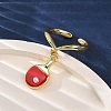 Brass Enamel Open Cuff Rings for Women RJEW-U057-27G-3