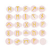Brass Elder Futhark Alphabet Engraved Symbol Flat Round Natural Rose Quartz Rune Stones G-I373-01G-1