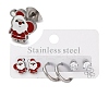 3 Pairs 3 Styles Christmas 304 Stainless Steel Hoop & Studs Earrings Set for Women EJEW-K279-12H-P-1