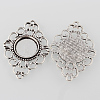 Antique Silver Tibetan Style Alloy Filigree Rhombus Cabochon Connector Settings X-TIBE-M022-08AS-2