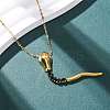 304 Stainless Steel Jet Rhinestone Snake Pendant Cable Chain Necklaces for Women NJEW-A051-01G-1