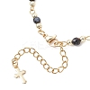 Faceted Dyed Natural Agate Round Beads & 304 Stainless Steel Tiny Cross Handmade Link Chain Necklaces NJEW-JN05842-02-5
