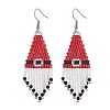 304 Stainless Steel Glass Seed Beads Christmas Hat Dangle Earrings EJEW-MZ00528-3