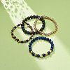 4Pcs 4 Style Natural Lava Rock & Lapis Lazuli(Dyed) & Synthetic Hematite Stretch Bracelets Set with Alloy Shell Beaded BJEW-JB08738-2