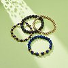 4Pcs 4 Style Natural Lava Rock & Lapis Lazuli(Dyed) & Synthetic Hematite Stretch Bracelets Set with Alloy Shell Beaded BJEW-JB08738-2