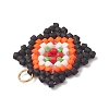 Handmade Glass Seed Beaded  Window Lattice Pattern Shape Pendants PALLOY-MZ00929-01-4