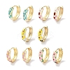 Real 18K Gold Plated Brass Enamel Flower Print Hoop Earrings for Women EJEW-L269-116G-1