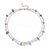 2Pcs 2 Styles Natural Amethyst Chip & Glass & 304 Stainless Steel Handmade Link Chain Double Layer Necklaces for Women NJEW-JN05363-6