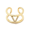 Clear Cubic Zirconia Initial Letter Open Cuff Ring RJEW-A012-01G-V-1