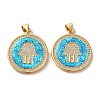 Brass Micro Pave Cubic Zirconia with Synthetic Opal Pendants KK-D096-15G-1