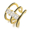 Square Rack Plating Brass Micro Pave Cubic Zirconia Wide Open Cuff Rings for Women RJEW-F162-14G-1