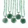 Natural Green Aventurine 4.5mm Round Beaded Flower Pendant Necklaces NJEW-T016-04F-2
