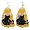 Boho Seed Bead Halloween Black Cat Tassel Earrings EJEW-Q380-05-1