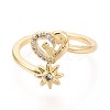 Brass Micro Pave Cubic Zirconia Cuff Rings for Women KK-T071-77G-2