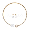 Round Plastic Imitation Pearl Stud Earrings & Cubic Zirconia Rhinestone Cuff Choker Necklaces Sets SJEW-U003-05G-4