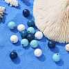 160 Pcs 4 Colors Summer Ocean Marine Style Painted Natural Wood Round Beads X1-WOOD-LS0001-01F-4