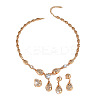 Teardrop Alloy Rhinestone Pendant Necklaces & Stud Earring & Rings Sets for Women FS-WG09A79-01-5
