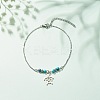 304 Stainless Steel Turtle Charm Anklet with Round Natural White Jade Beads for Women AJEW-AN00498-04-2