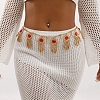 Alloy Cubic Zirconia Flower Tassel Bell Chain Belts for Women AJEW-D300-01G-1