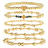 5Pcs Brass & Natural African Turquoise(Jasper) Beads Stretch Bracelets for Women BK1359-8-1