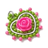 Glass Seed Beaded Heart with Rose Pendants PALLOY-MZ01030-4