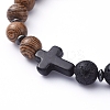 Natural Wood Beads Stretch Bracelets BJEW-JB05231-01-2