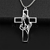 Hollow Cut Cross with Praying Hand 201 Stainless Steel Pendant Necklaces for Men FS-WG70CE0-01-1